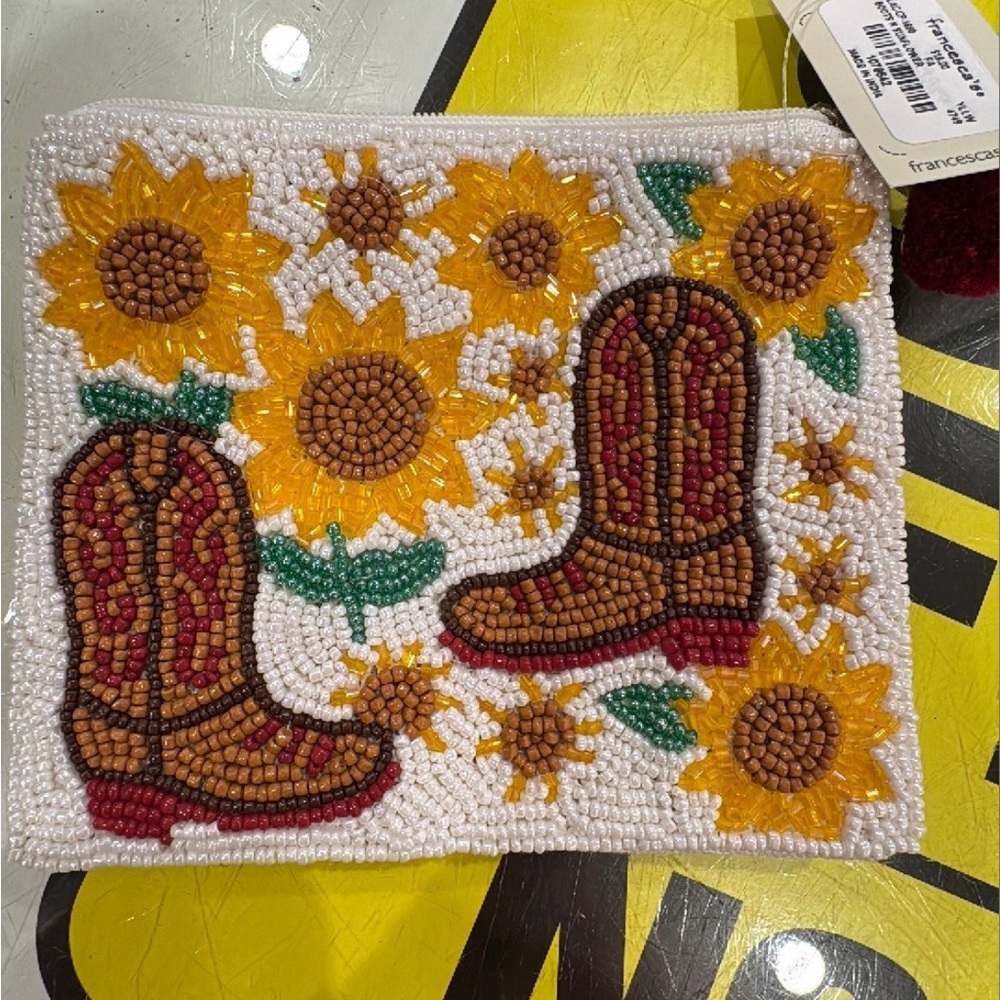 Beaded Sunflower & Cowboy Boot Appliqué Pouch